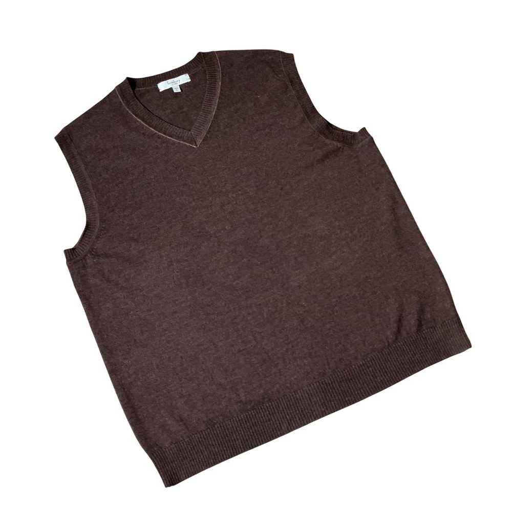 Turnbury Merino Wool V-Neck Sweater Vest Mens Large Brown Dark Academia Classic